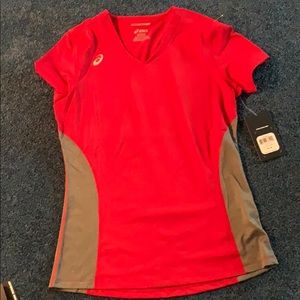 NWT ASICS v-neck red shirt sz L, XL, XXL